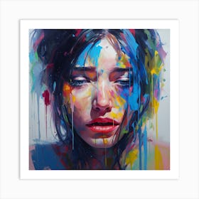 Girl with Paint Abstract Painting Art Print