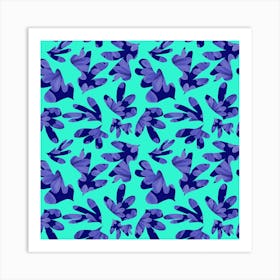 Florals Galore Blue On Mint Art Print