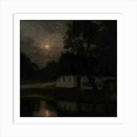 Moonlight Over The Pond Art Print