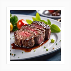 Steak On A Plate With Vegetables Art Print