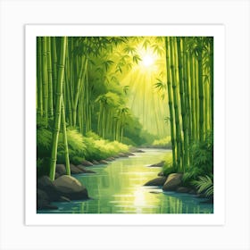 A Stream In A Bamboo Forest At Sun Rise Square Composition 239 Art Print