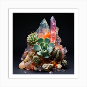 Succulents and Crystals Art Print