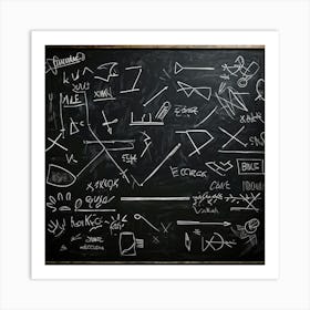 Black Chalk On A School Blackboard Capturing A Dynamic Blend Of Abstract Shapes And Realistic Objec (7) Art Print