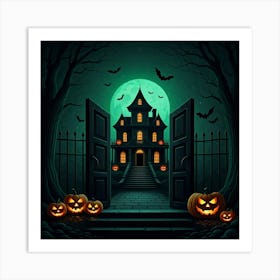 Halloween House With Pumpkins Art Print