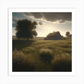 Sunset Over A Farm 1 Art Print