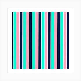 Stripes in Mint, Navy, and Pink Art Print