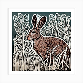 Hare In Grass Linocut Art Print