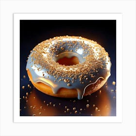 Firefly Whimsical 3d Porcelain Donut With Gold Sprinkles And Ethereal Glow 59265 Art Print