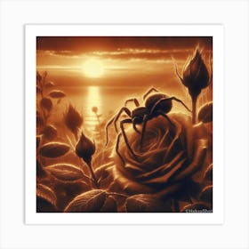 Spider On Rose Art Print