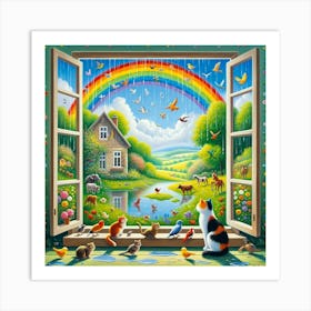 Rainbow At The Window Art Print