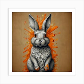 Rabbit With Orange Splashes Art Print