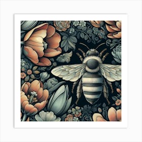 Bees And Flowers 1 Art Print