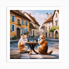 Cats Playing Chess Art Print