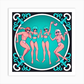 Four Girls In Bikinis 2 Art Print