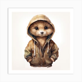 Watercolour Cartoon Sable In A Hoodie 3 Art Print