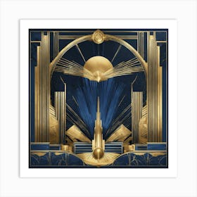 Art Deco Illustrations Blue Gold (1) Art Print