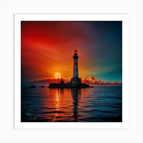 Lighthouse At Sunset Art Print