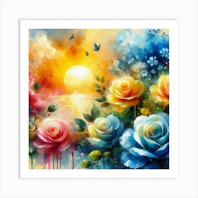 Roses At Sunset oil painting abstract painting art Art Print