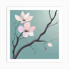 Elegant Flowering Branch, Turquoise, Grey & Pink Art Print