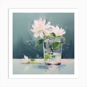 White Flowers In A Glass Art Print