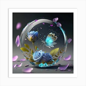 Blue Butterfly In A Glass Ball Art Print