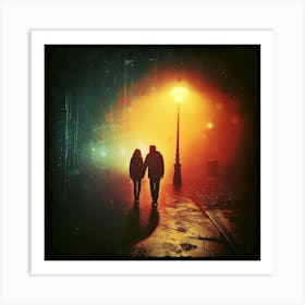 Couple Walking At Night Art Print