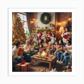 Family celebrating Christmas Art Print