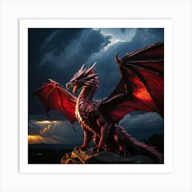 Red Dragon Mid Glare Exuding Intense Power Scales Iridescent Under The Harsh Light Of A Dynamic Su Art Print