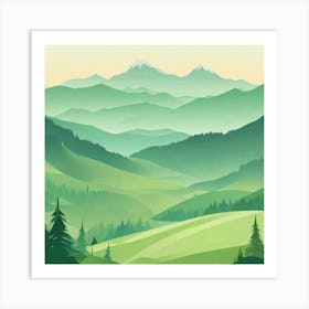 Misty mountains background in green tone 54 Art Print