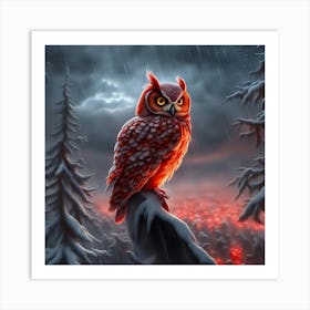 Owl In The Snow 1 Art Print