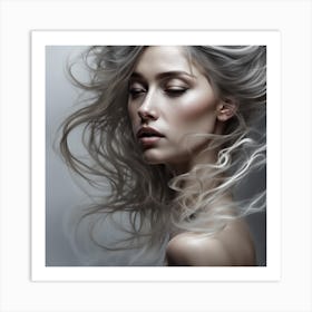 Portrait Of A Woman With Long Hair Art Print
