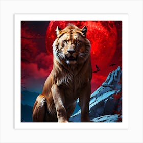 Lion In The Moonlight Art Print