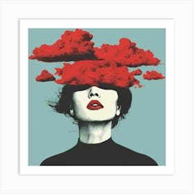 Woman With Red Clouds Above Her Head Art Print