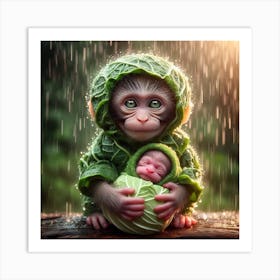 Baby Monkey In The Rain Art Print