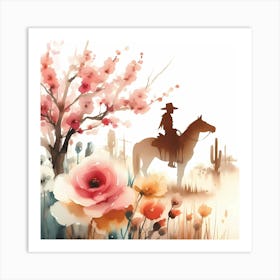 Cowboy And Flowers Art Print