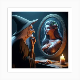 Old Witch In The Mirror Art Print
