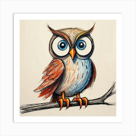 Owl On A Branch 8 Art Print