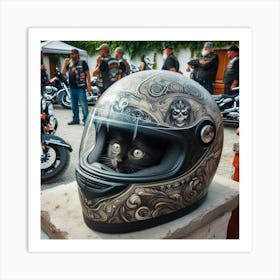 Cat In Motorcycle Helmet 3 Art Print