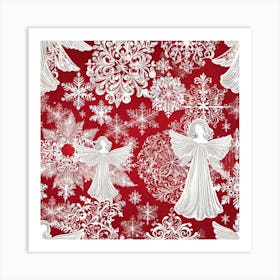 Angels And Snowflakes 2 Art Print