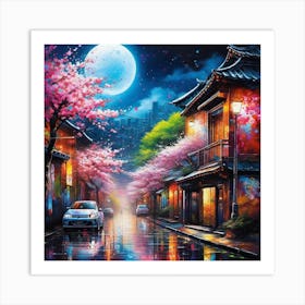 Asian Street At Night Art Print