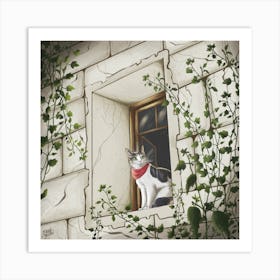 Cat In The Window Art Print