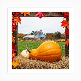 Pumpkins On Hay Art Print