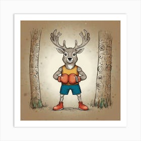 Deer With Boxing Gloves 1 Art Print