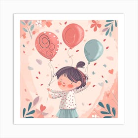 Girl With Balloons Art Print