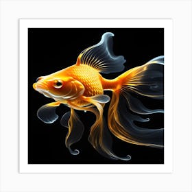 Goldfish On Black Background Art Print