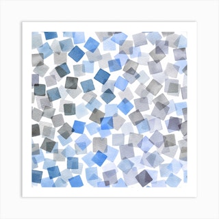 Watercolor Plaids Blue Square Art Print