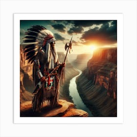 Indian Chief At Sunset Art Print