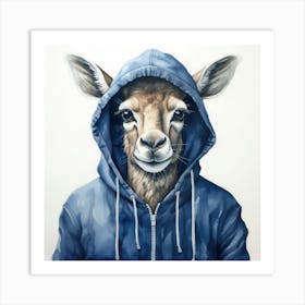 Watercolour Cartoon Antelope In A Hoodie 2 Art Print