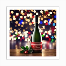 Christmas Bottle Of Wine Art Print