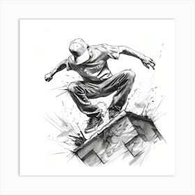 A Parkour Movement Hand Drawn Sketch 5 Art Print